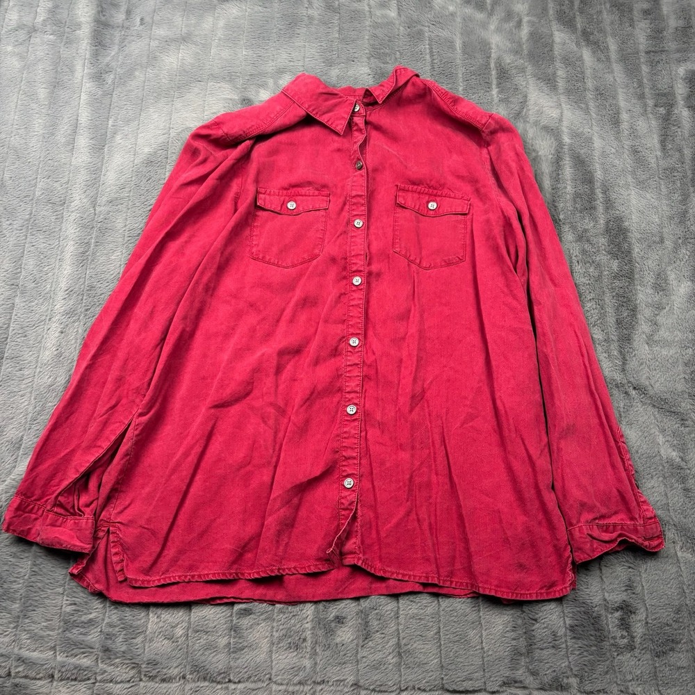 J. Jill Womens Red 100% Tencel Lyocell Button Down Shirt Pockets Size L 14330